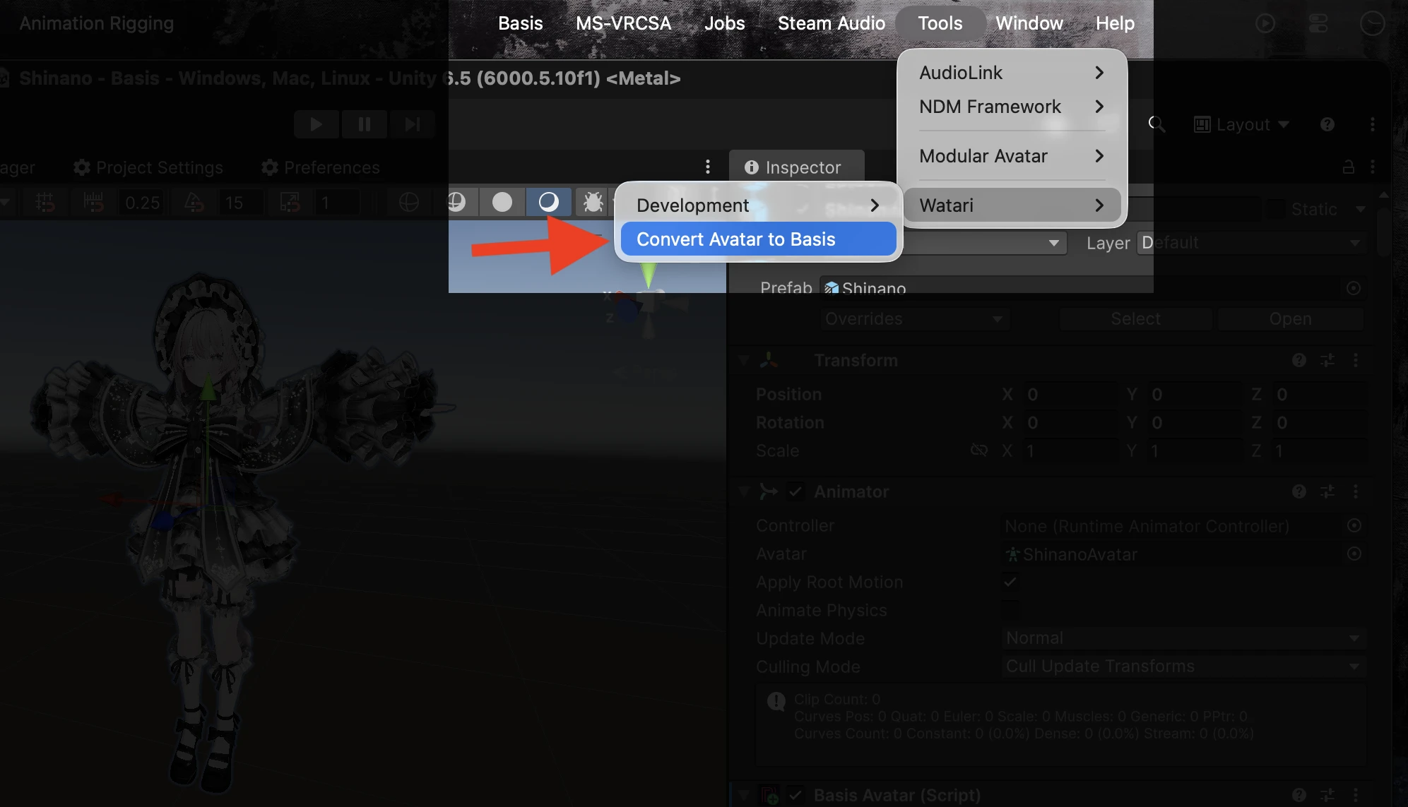Opening the window from the Tools menu