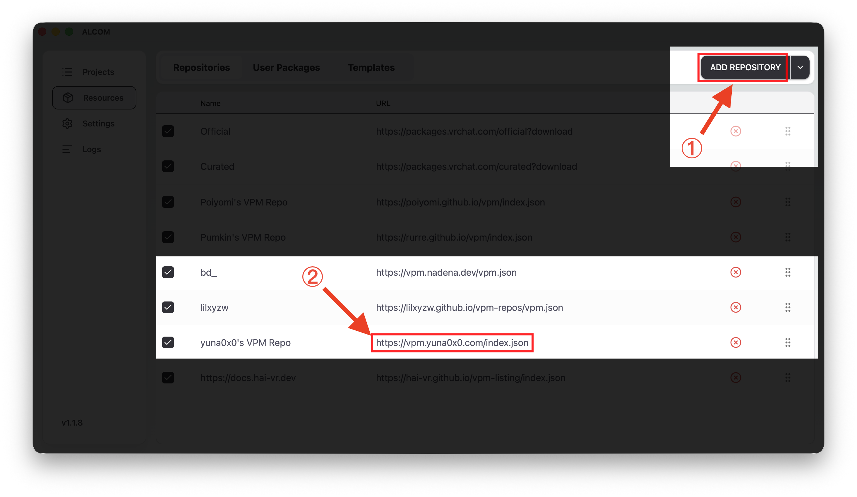 Adding the listing as a repository in ALCOM